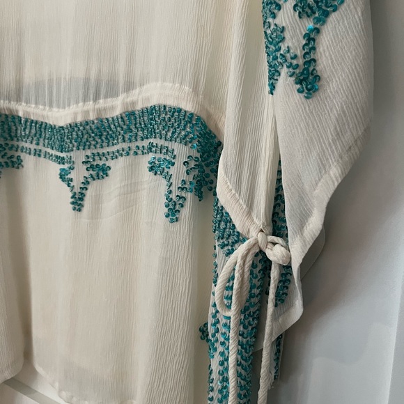 Calypso Beaded White tunic  cover up - Picture 2 of 9